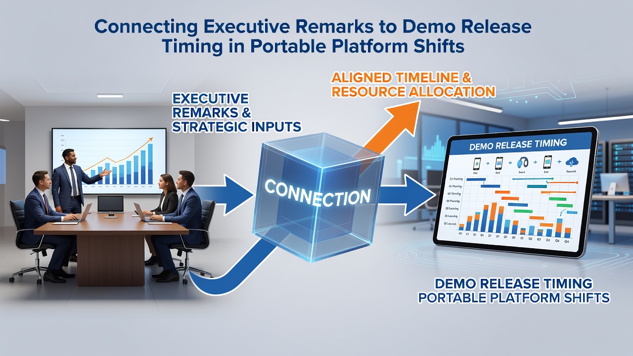 Timeline graphic showing demo releases alongside executive quotes from major portable platform announcements