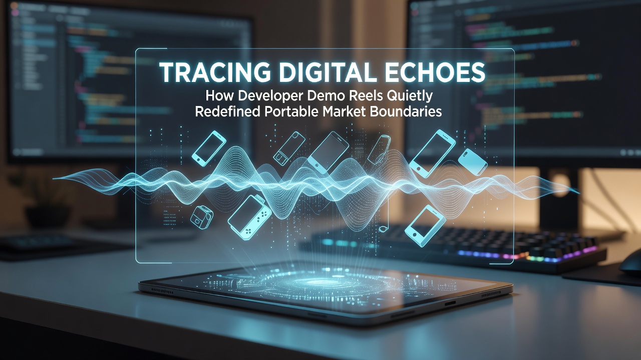 Developer demo reels displayed on various portable gaming devices showing evolving visual fidelity and market positioning strategies