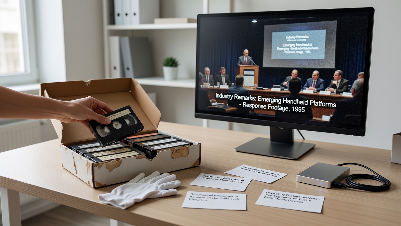 Mid-era footage archive samples depicting counter-demonstrations for handheld gaming devices